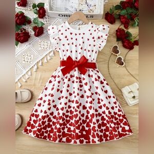 NWOT-Red Heart Print Princess Dress